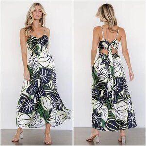 Baltic Born Norita Tie Back Tank Dress in Black & Green Palm Print Size XS NWOT